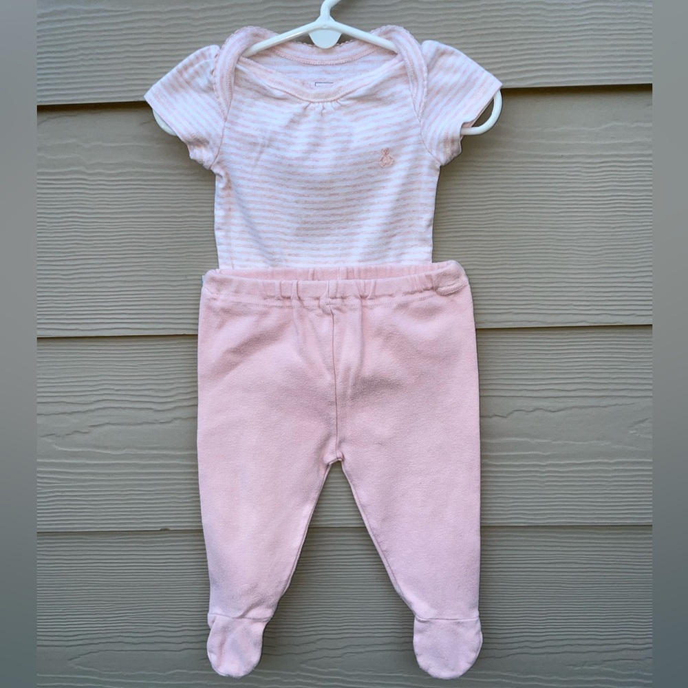💠 **2 for $20** Baby gap pink stripe onesie & pink footy pant set 3-6 month